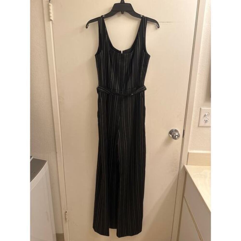 NWT‎ Nanette Lepore Womens Pinstripe Wide Leg Perfect Jumpsuit Black Size 6 Belt